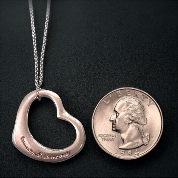 Tiffany & Co. 925 Silver Elsa Peretti Open Heart Necklace Large Size 27mm + COA - Picture 4 of 6